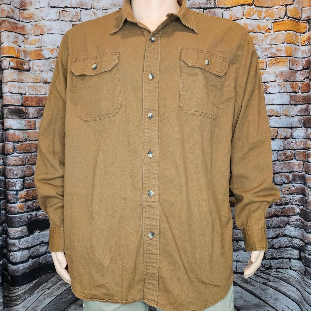 Wrangler Mens 2XL Brown Cotton Twill Long Sleeve Work Shirt Epic Soft HLB1AWT